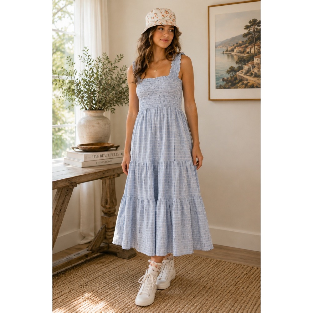 American Eagle Dress Womens XL Blue White Striped Coastal Boho Cottagecore